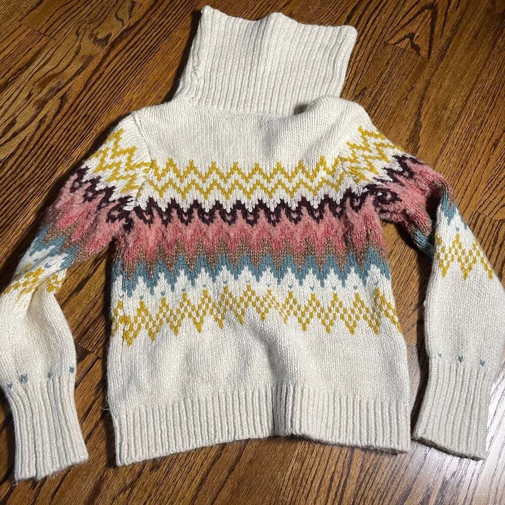 LOFT Fair Isle Turtleneck Sweater Petite XS Multicolor